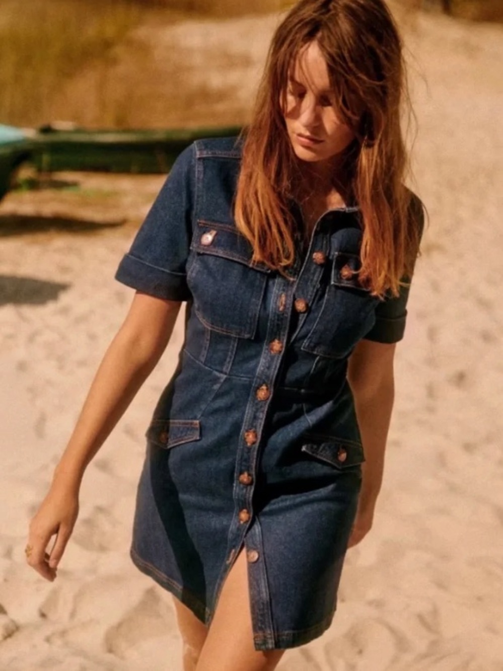 NWT Sézane Thalys Indigo Denim Midi Shirt Dress Size 34